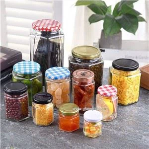 Hexagonal Glass Jars with Metal Caps