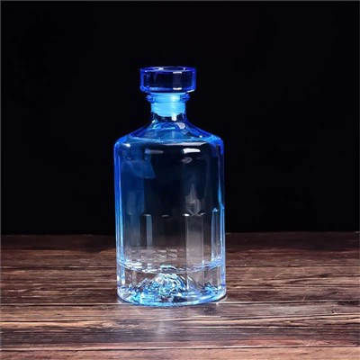 Blue Glass Liquor Bottle