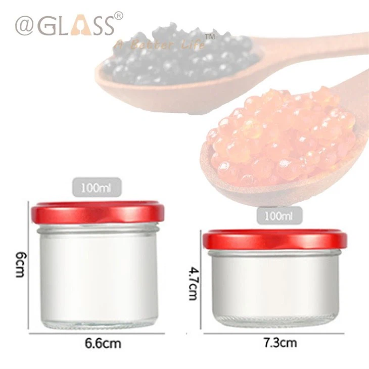 Caviar Glass Jars And Cap in Straight Side Shape