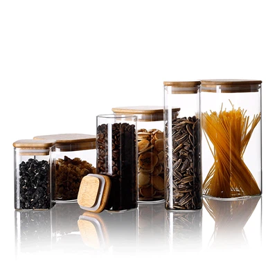 Square Glass Jar With Bamboo Lid